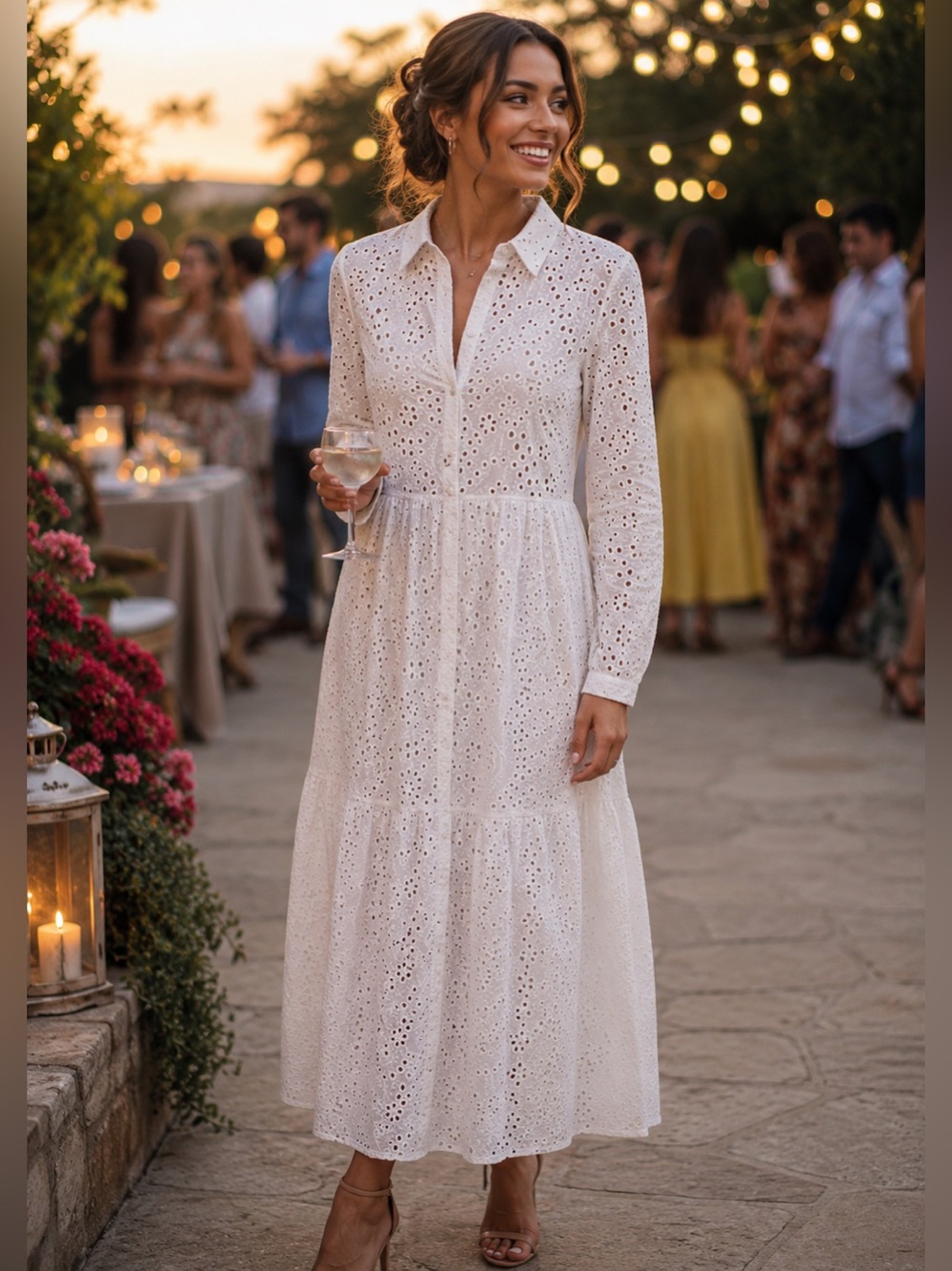 ZARA WOMAN ZW COLLECTION CUTWORK EMBROIDERY EYELET OFF WHITE DRESS SIZE S.